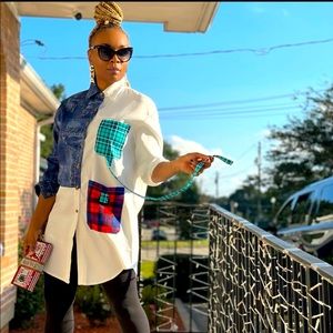 Plaid Pockets Button Down Blouse